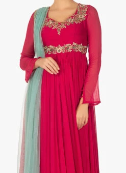 Rani Pink Georgette Embroidered Anarkali Suit Party Wear