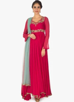 Rani Pink Georgette Embroidered Anarkali Suit Party Wear -C Bazaar Shop rani pink georgette embroidered anarkali suit sldvc105 u