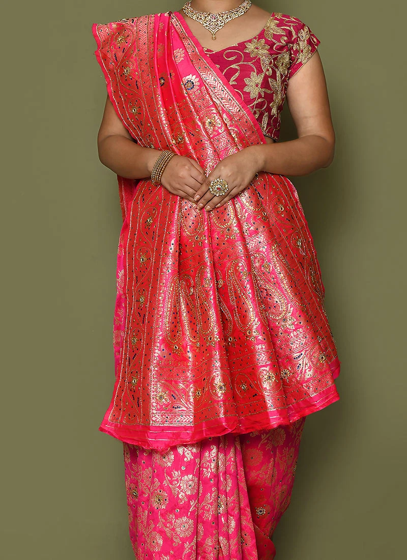 Rani Pink Georgette With Hand Work Saree Festive Wear 1 Rani Pink Georgette With Hand Work Saree Festive Wear