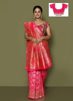 Rani Pink Georgette With Hand Work Saree Festive Wear 6 Rani Pink Georgette With Hand Work Saree Festive Wear -C Bazaar Shop rani pink georgette with hand work saree sadsf4881 u