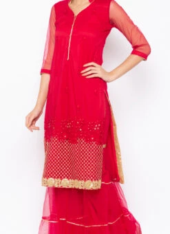 Rani Pink Net Embroidered Kurta Sharara Set After Six Wear