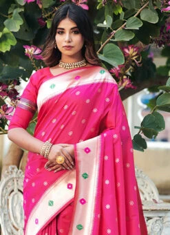 Rani Pink Paithani Silk Zari Saree Festive Wear -C Bazaar Shop rani pink paithani silk zari saree sasvw558 b