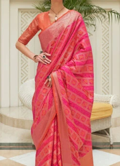 Rani Pink Silk Weaving Work Saree Festive Wear