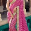 Rani Pink Viscose Chanderi Silk Embroiderey N Zari Work Half N Half Saree Party Wear