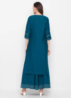 Readymade Teal Modal Silk Sequin Embroidery Kurta Palazzo Set Work Wear -C Bazaar Shop readymade teal modal silk sequin embroidery kurta palazzo set krsmza12a606t b