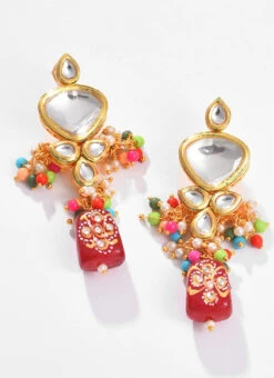 Red Alloy Kundan Danglers Party Wear -C Bazaar Shop red alloy kundan danglers ermni225 b