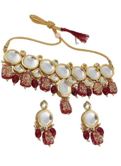 Red Alloy Kundan Necklace Party Wear -C Bazaar Shop red alloy kundan necklace jysmnikm1173 b