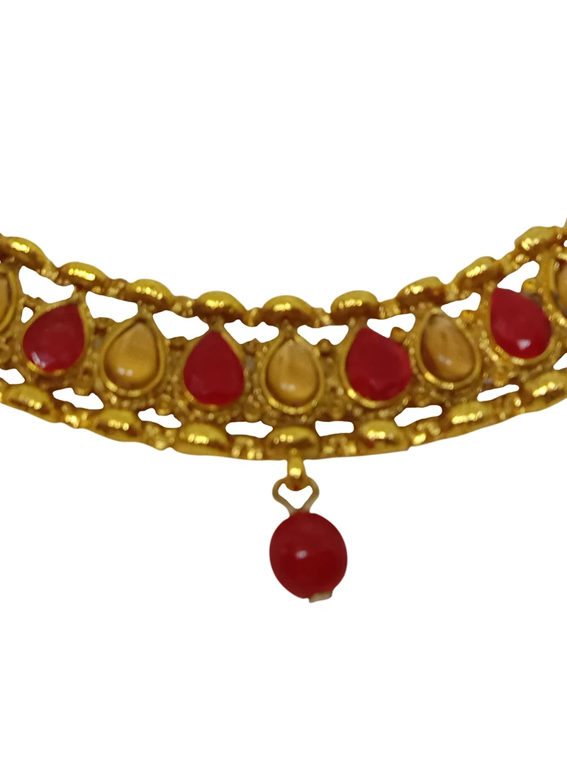 Red Alloy Necklace Set With Earrings Party Wear 1 Red Alloy Necklace Set With Earrings Party Wear