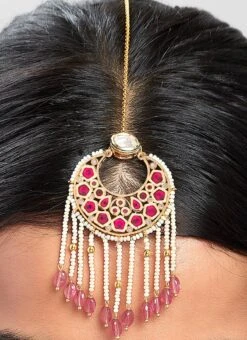 Red Alloy Pearl Mangtikka Party Wear -C Bazaar Shop red alloy pearl mangtikka hejmjbr25 b