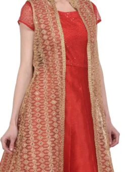 Red Art Bhagalpuri Silk Anarkali Suit Party Wear