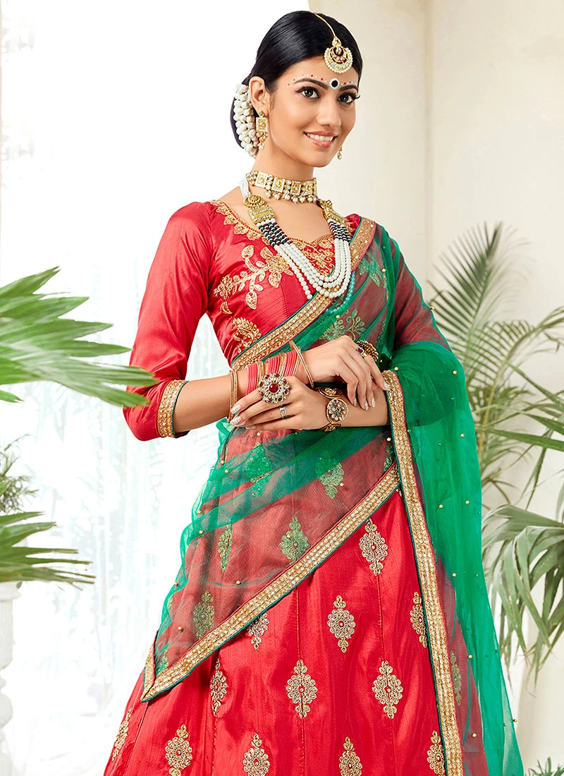 Red Art Silk A Line Lehenga Party Wear 4 Red Art Silk A Line Lehenga Party Wear - Image 4