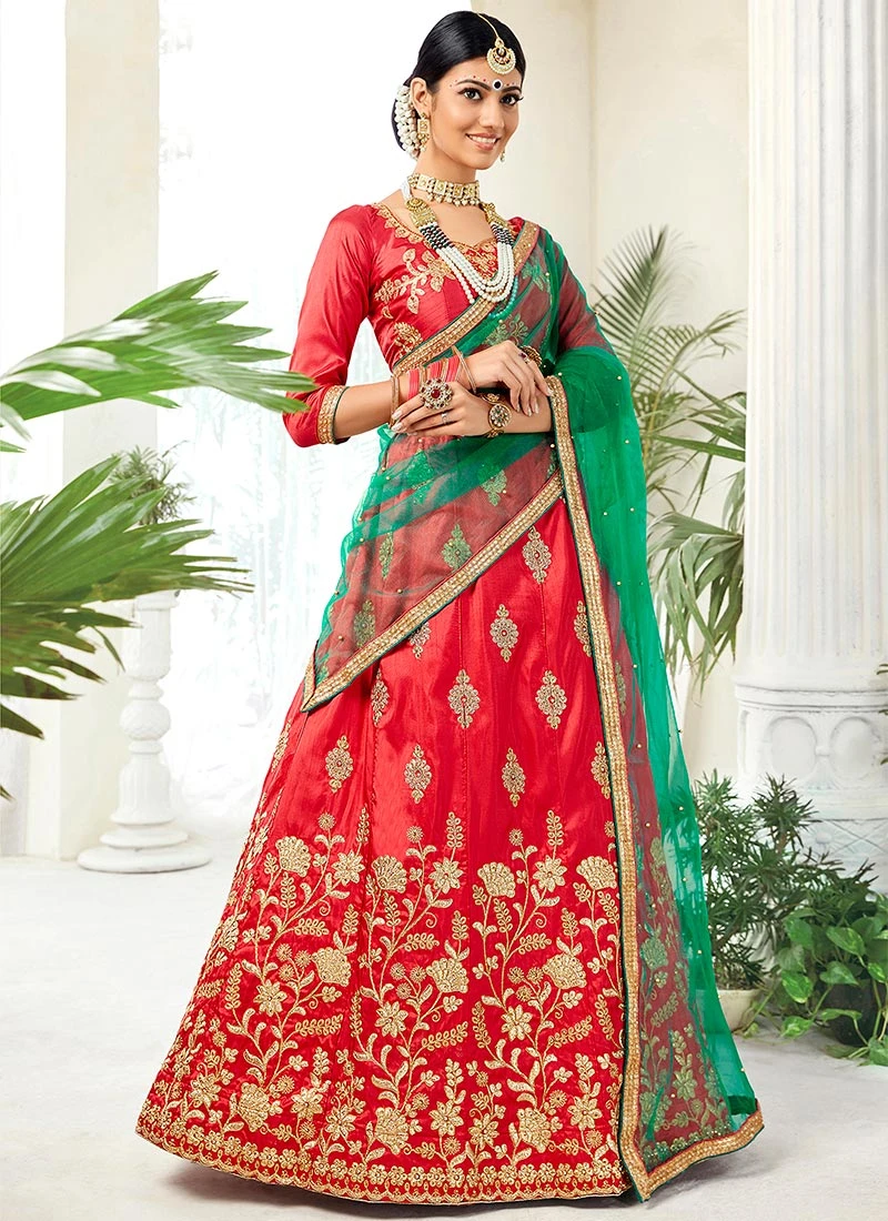 Red Art Silk A Line Lehenga Party Wear 3 Red Art Silk A Line Lehenga Party Wear - Image 3