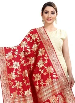 Red Art Silk Benarasi Dupatta Party Wear -C Bazaar Shop red art silk benarasi dupatta dusli102red b