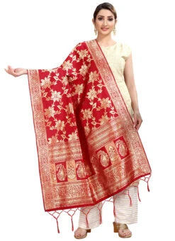 Red Art Silk Benarasi Dupatta Party Wear -C Bazaar Shop red art silk benarasi dupatta dusli102red u