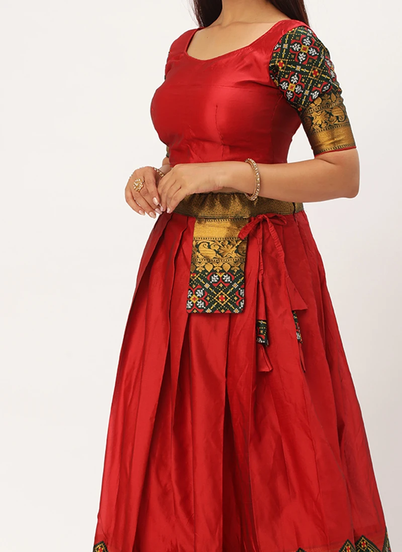 Red Art Silk Benarasi Jacquard A Line Lehenga Festive Wear 1 Red Art Silk Benarasi Jacquard A Line Lehenga Festive Wear