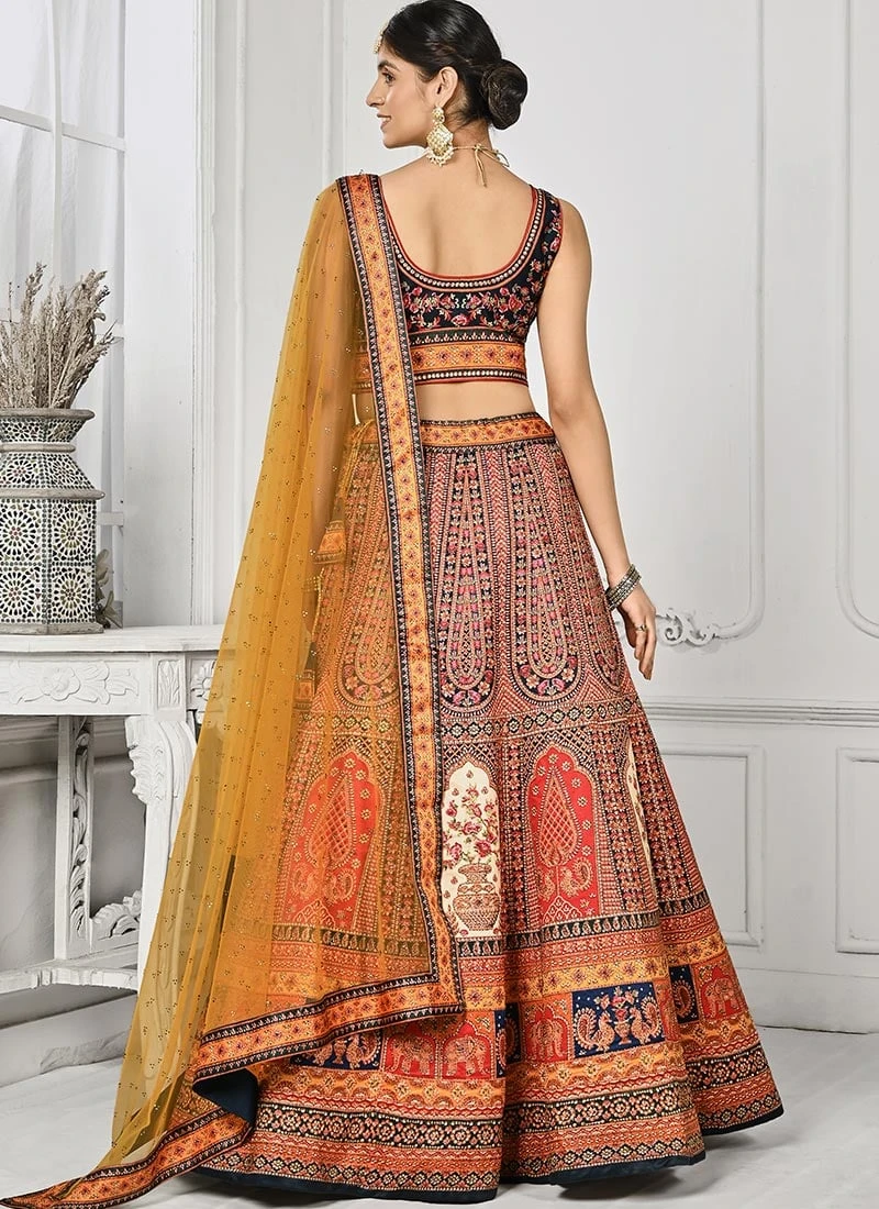 Red Art Silk Digital Print A Line Lehenga Festive Wear 4 Red Art Silk Digital Print A Line Lehenga Festive Wear - Image 4