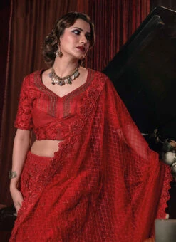 Red Art Silk Embroidered And Beads Umbrella Lehenga Wedding Wear -C Bazaar Shop red art silk embroidered and beads umbrella lehenga ghska47036812 b