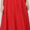 Red Art Silk Skirt Work Wear