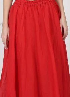 Red Art Silk Skirt Work Wear