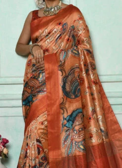 Red Banarasi Silk Printed Work Saree Festive Wear