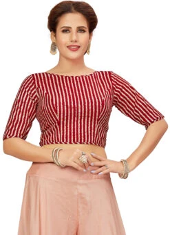 Red Blended Cotton Blouse After Six Wear -C Bazaar Shop red blended cotton blouse blmff1830re u