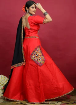 Red Blended Kutch N Mirror Work Chaniya Choli Festive Wear -C Bazaar Shop red blended kutch n mirror work chaniya choli ghsom2779 b