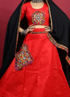 Red Blended Kutch N Mirror Work Chaniya Choli Festive Wear