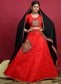 Red Blended Kutch N Mirror Work Chaniya Choli Festive Wear -C Bazaar Shop red blended kutch n mirror work chaniya choli ghsom2779 u