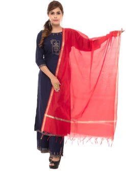 Red Chanderi Cotton Dupatta Festive Wear -C Bazaar Shop red chanderi cotton dupatta dpdmfmfd030 u