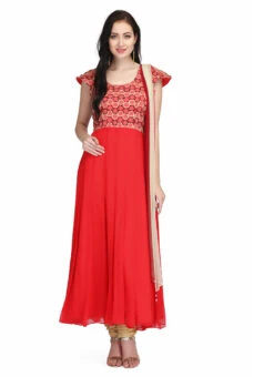 Red Chiffon Anarkali Suit Party Wear -C Bazaar Shop red chiffon anarkali suit slkifh9966000563 u