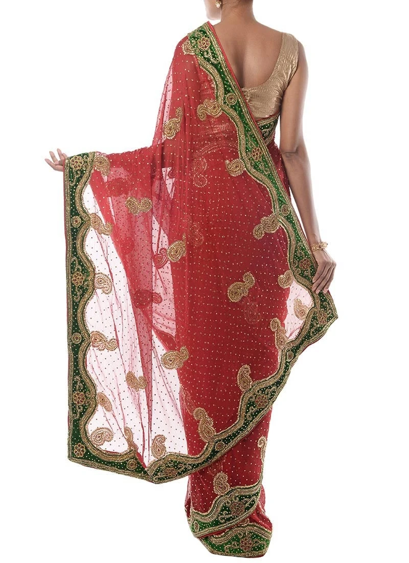 Red Chiffon Embellished Border Saree Party Wear 4 Red Chiffon Embellished Border Saree Party Wear - Image 4