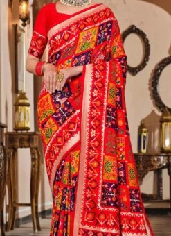 Red Color Jacquard Woven Work Silk Saree Festive Wear