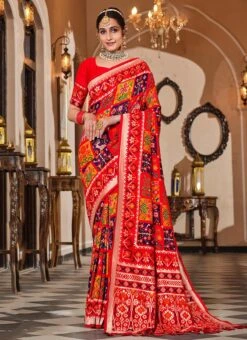 Red Color Jacquard Woven Work Silk Saree Festive Wear -C Bazaar Shop red color jacquard woven work silk saree sasli19941037 u
