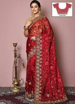 Red Color Tissue Brasso Hand Embroidery Stone Work Saree Party Wear 6 Red Color Tissue Brasso Hand Embroidery Stone Work Saree Party Wear -C Bazaar Shop red color tissue brasso hand embroidery stone work saree sadsf4907 u