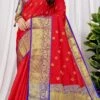 Red Color Zari Weaving Litchi Silk Saree Festive Wear