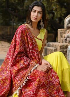 Red Cotton Dupatta Party Wear -C Bazaar Shop red cotton dupatta dssprq2540 b