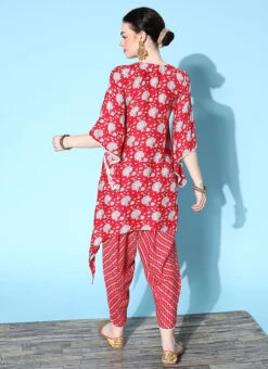 Red Cotton Printed Kurta Dhoti Set After Six Wear -C Bazaar Shop red cotton printed kurta dhoti set krsmz276732re b