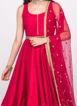 Red Cotton Silk Anarkali Suit Party Wear