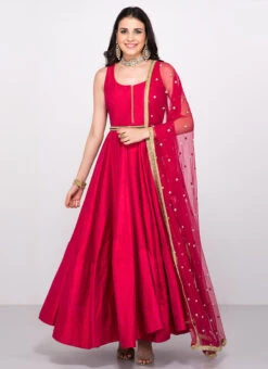 Red Cotton Silk Anarkali Suit Party Wear -C Bazaar Shop red cotton silk anarkali suit sldvc116 u