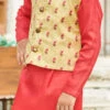 Red Cotton Silk Boys Kurta Pyjama