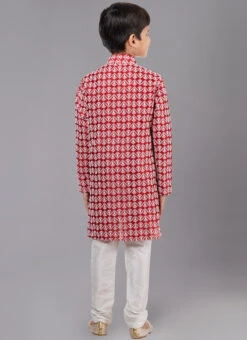 Red Cotton Silk Embroidered Kurta Pyjama Party Wear -C Bazaar Shop red cotton silk embroidered kurta pyjama kdbkvs828 b