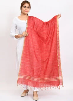 Red Cotton Slub Weaving Work Dupatta Work Wear -C Bazaar Shop red cotton slub weaving work dupatta dpdmimfd109 u
