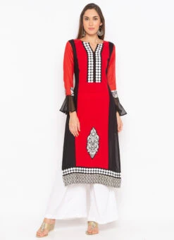 Red Crepe Patch Work Kurta Palazzo Set After Six Wear -C Bazaar Shop red crepe patch work kurta palazzo set krsmnc2035ks u