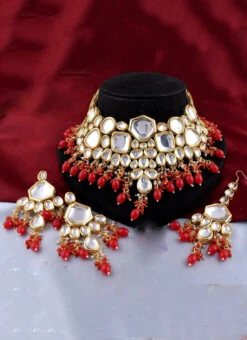 Red Designer Necklace Set Party Wear -C Bazaar Shop red designer necklace set jynmnikm1099 b