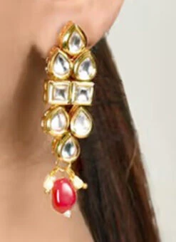 Red Designer Necklace Set With Earrings Party Wear