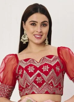 Red Embroidered Zero Shoulder Neckline Blouse Wedding Wear -C Bazaar Shop red embroidered zero shoulder neckline blouse BLBS02307593 u
