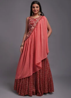 Red Embroidery Batik Printed Viscose Umbrella Lehenga Party Wear -C Bazaar Shop red embroidery batik printed viscose umbrella lehenga ghsacw6757 u