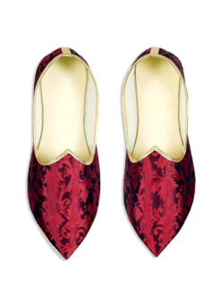 Red Faux Leather Embroidered Mojri 5 Red Faux Leather Embroidered Mojri -C Bazaar Shop red faux leather embroidered mojri mfwmrg309 b