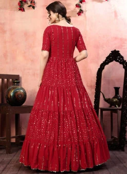 Red Georgette Anarkali Gown Party Wear -C Bazaar Shop red georgette anarkali gown bgwsom4522 b