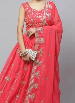 Red Georgette Embroidered A Line Lehenga Party Wear